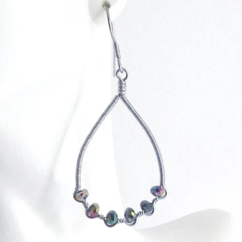 Rainbow Crystals Wire Wrapped ZigZag Teardrop Hoop Earrings - Picture 4 of 5